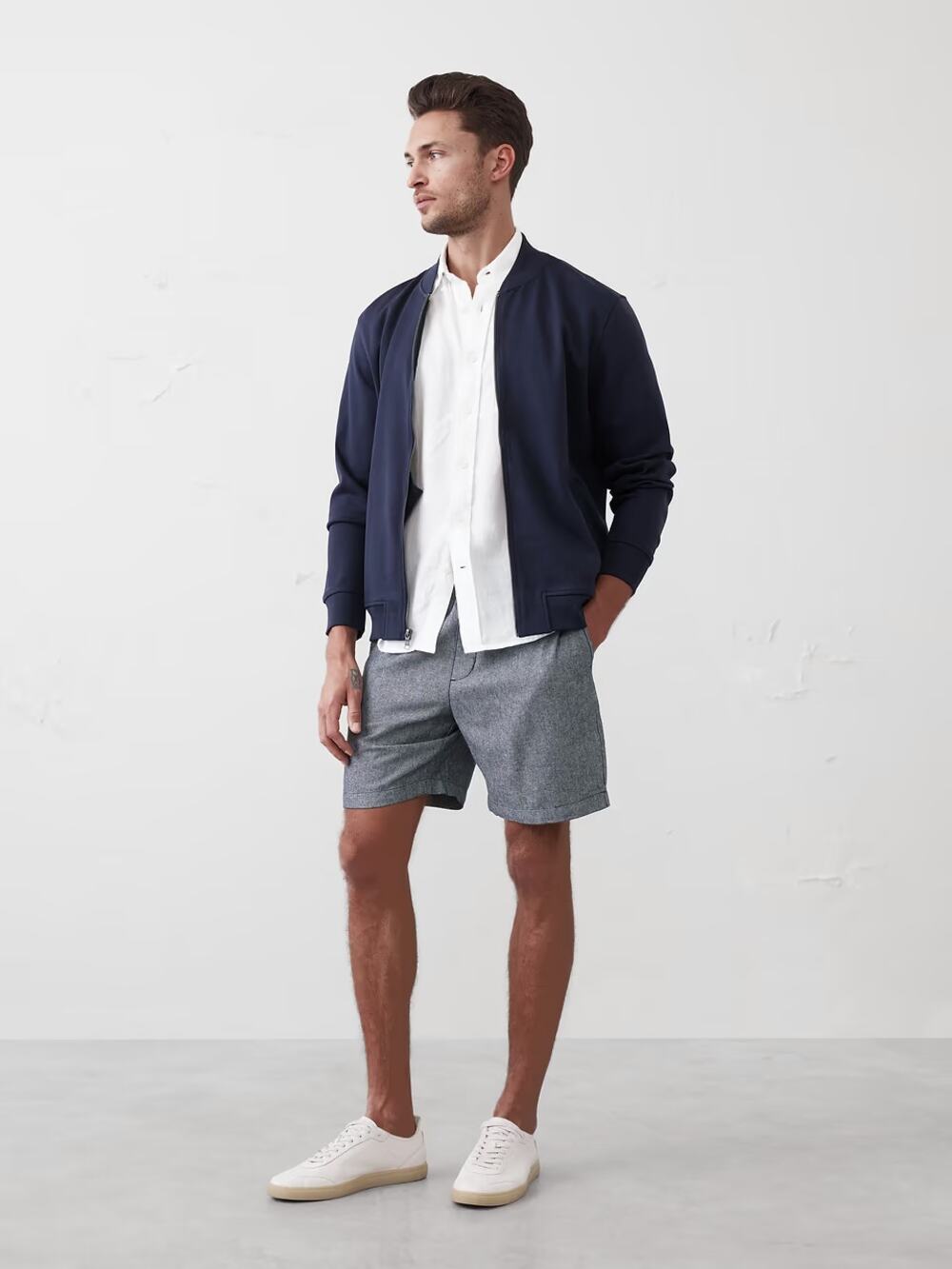 NWT Banana Republic Factory Men's Luxe Touch Bomber Jacket in Navy sz Large TALL